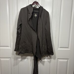 Lucky Brand Cardigan Women XL Brown Belted Hoodie Drape Boho Lounge Vintage